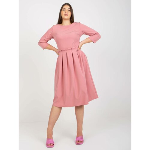 Fashion Hunters Dusty pink cocktail midi plus size dress with 3/4 sleeves Slike