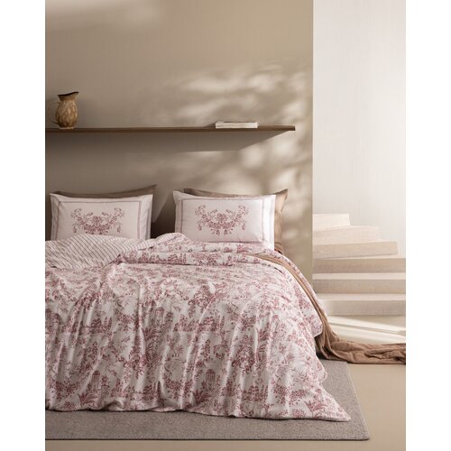 Madame coco Set Posteljine Etoile, 4 komada, 200x220cm, Roze-beli Cene