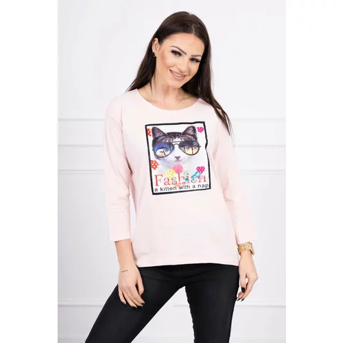 Kesi Blouse with cat graphics 3D powder pink