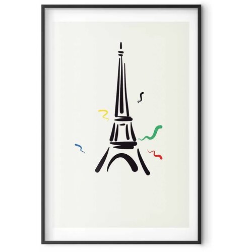  Plakat - Black Illustration of the Eiffel Tower on a Light Background 60x90 Crni okvir s margom Slike