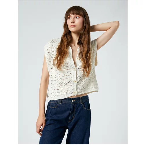 Koton Knit Vest With Openwork Polo Neck Button Detailed