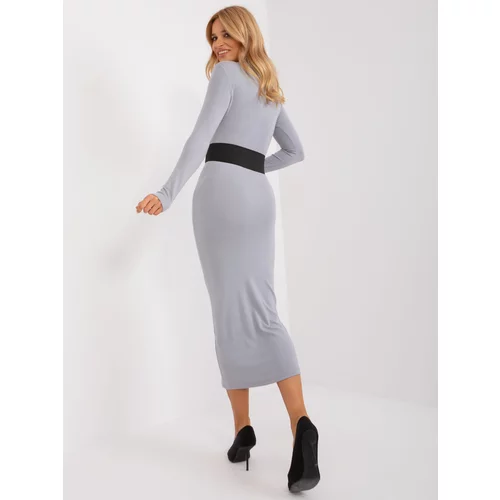 Fashion Hunters Gray fitted turtleneck maxi dress