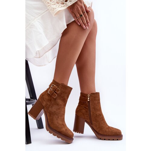 Boto Suede Heeled Boots Brown Makeline Cene