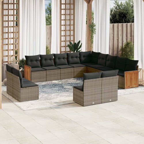 VidaXL 13-dijelni set vrtnih sofa od poliratana s jastucima sivi Slike