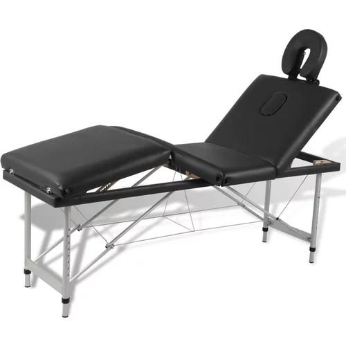 vidaXL Črna zložljiva masažna miza s 4 območji in aluminjastim okvirjem