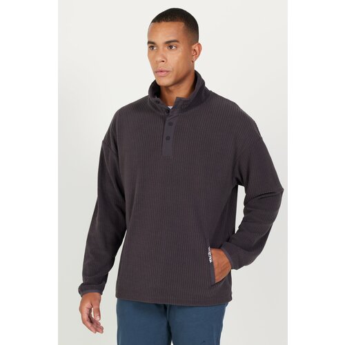 AC&Co / Altınyıldız Classics Men's Dark Gray Loose Fit Stand-Up Collar Jacquard Soft Touch Fleece Sweatshirt Slike