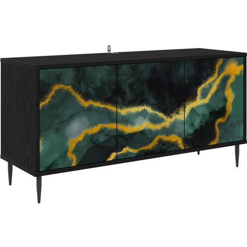 vidaXL TV ormar WIJHE 102 x 33 x 51 cm Crni hrast Konstruirano drvo - Tirkizni mramorni uzorak Cijene