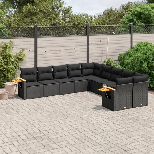 vidaXL 10-dijelni set vrtnih sofa s jastucima crni od poliratana