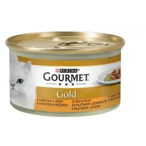 Purina gourmet gold vlažna hrana za mačke komadići piletine i jetre u sosu 85g Slike