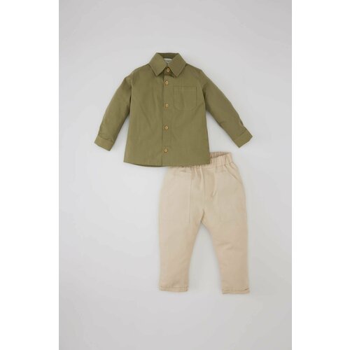 Defacto Baby Boy Long Sleeve Shirt Twill Trousers 2 Piece Set Cene