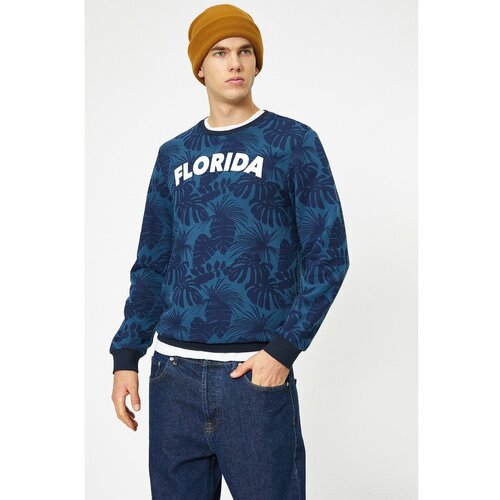 Koton Men's Navy Blue Printed Sweatshirt Slike