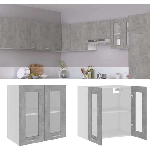 VidaXL Viseča steklena omarica betonsko siva 60x31x60 cm iverna pl., (20621378) Slike