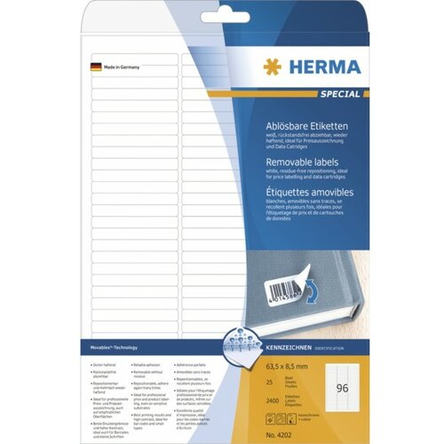 Herma etikete 63X8,5 A4/96 1/25 removable ( 02H4202 ) Slike