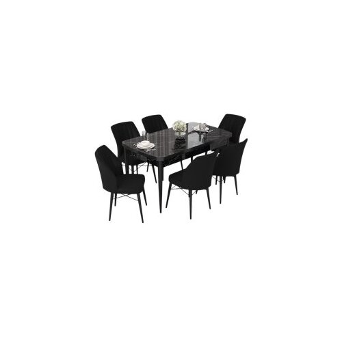 Hanah home set trpezarijski sto i 6 stolica nef black marble black Cene
