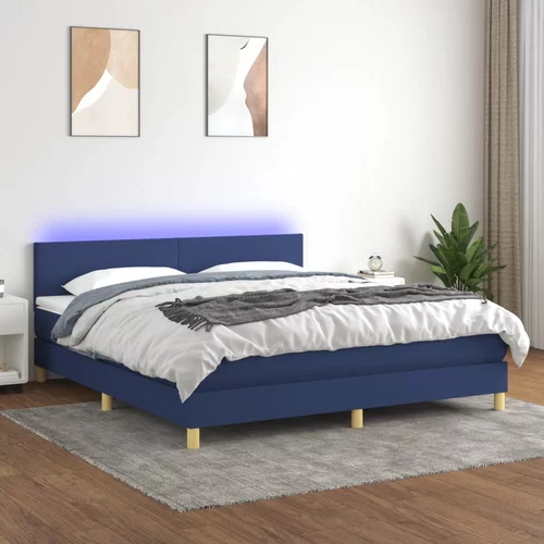  Krevet box spring s madracem LED plavi 180x200 cm od tkanine