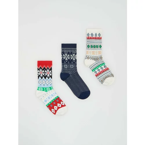 Reserved komplet 3 parov nogavic z božičnim vzorcem - mornarsko modra