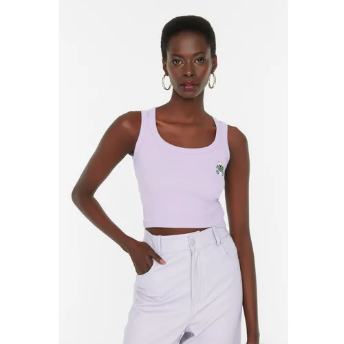 Trendyol Lilac Embroidered Crop Knitted Singlet