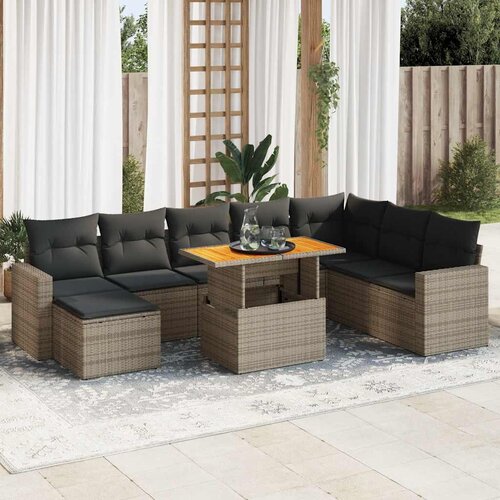 vidaXL 9-dijelni set vrtnih sofa od poliratana s jastucima sivi Cijene