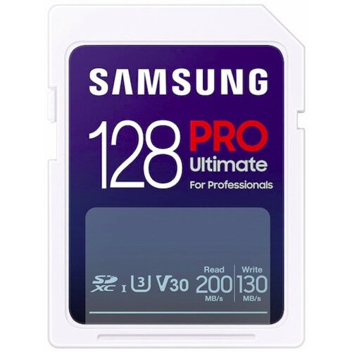 Samsung SD Card 128GB, PRO Ultimate, SDXC, UHS-I U3 V30, Read up to 200MB/s, Write up to 130 MB/s, for 4K and FullHD video recording ( MB-SY128S/WW Cene