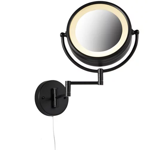 QAZQA Dizajn stensko ogledalo črno z nastavljivo LED IP44 z vlečno vrvico - Vicino