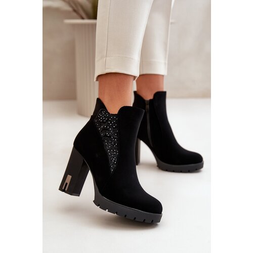 Boto Warm Women's Ankle Boots With High Heel And Embroidery Black Verissae Cene