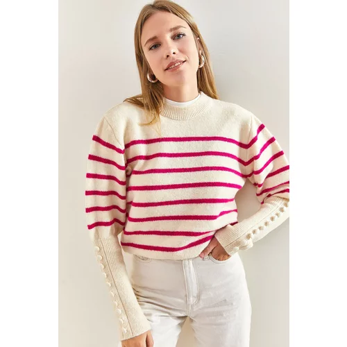 Bianco Lucci Women's Striped Knitwear Sweater with Cufflinks