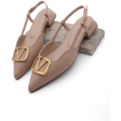 Marjin Women&amp;#039;s Pointed Toe Flats with Open Back, Buckled Persian Beige Slike
