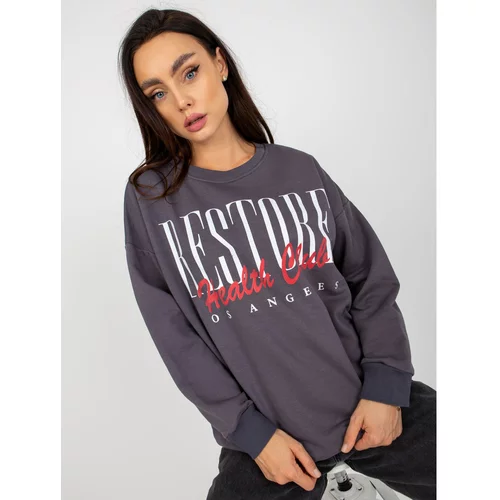 Fashion Hunters Dark gray cotton sweatshirt with a printed design