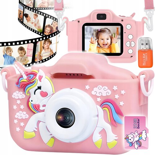  Otroški LCD 40MPix digitalni fotoaparat samorog USB roza + 32GB SD kartica Cene