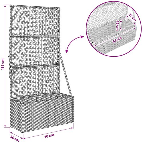  Vrtni saksija s re&amp;scaron;etkom Siva 70 x 30 x 135 cm poliratan Slike
