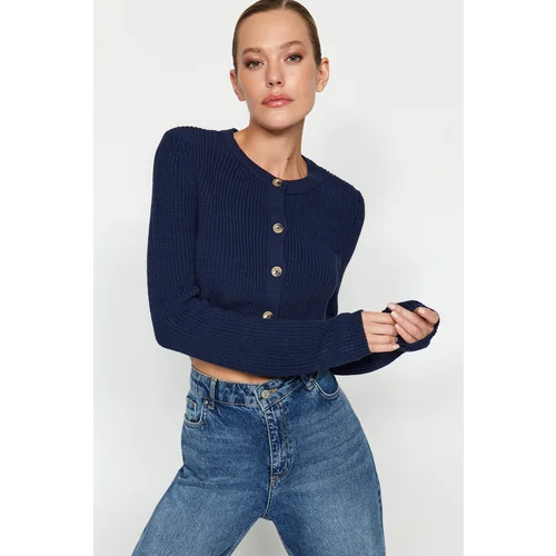 Trendyol Navy Blue Crop Sweater Cardigan