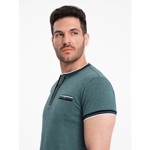 Ombre Men's henley t-shirt with decorative ribbing - dark green Cijene