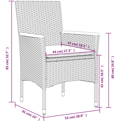  3-dijelni vrtni blagovaonski set s jastucima poliratan i staklo Bež 90 x 90 x 75 cm Slike