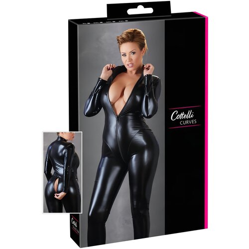 Cottelli Plus Size - sjajni party kombinezon dugih rukava (crni) - 3XL Cijene