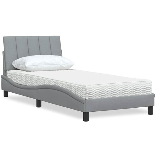 VidaXL Postelja z vzmetnico svetlo siva 90x190 cm blago Slike