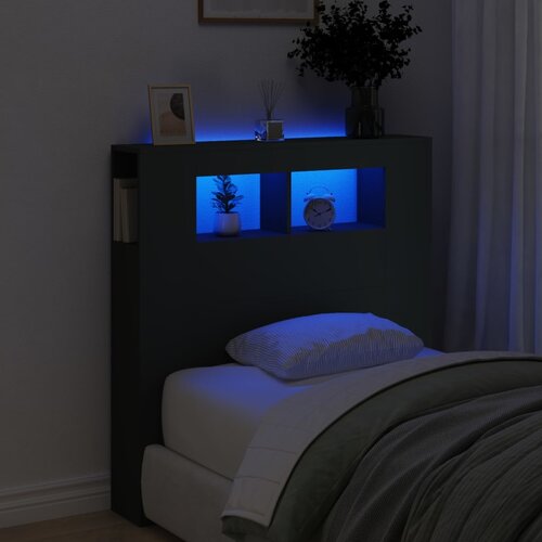 vidaXL LED posteljno vzglavje črno 100x18,5x103,5 cm inženirski les Cene