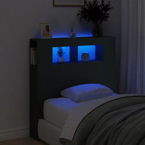vidaXL LED posteljno vzglavje črno 100x18,5x103,5 cm inženirski les
