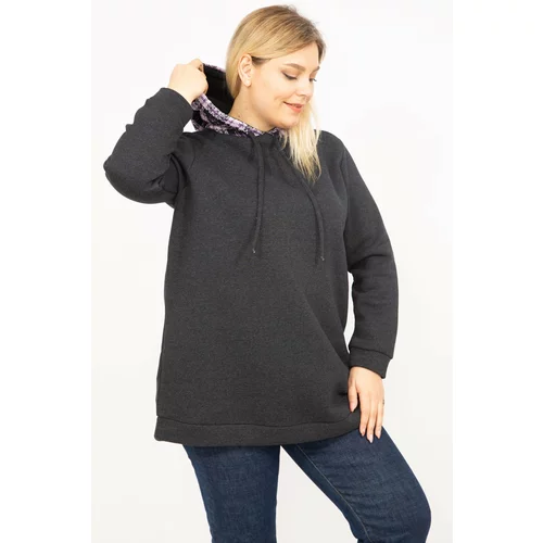 Şans Women's Smoky Plus Size 3 Thread Inner Raising Hooded Sweatshirt