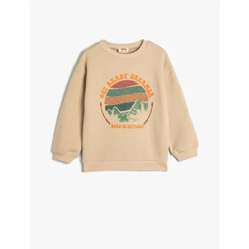  Sweat Long Sleeve Crew Neck Nature Themed Embroidered Rose Gold