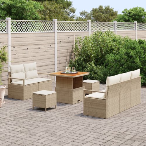 VidaXL 8-delni vrtni kavč set z blazinami bež poly rattan akacije Slike