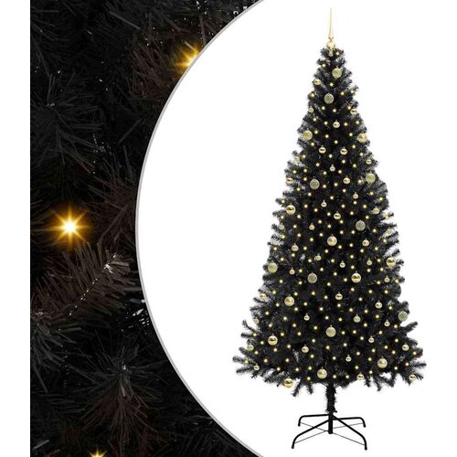 VidaXL Božićno drvce s 300 LED svjetlima s stalakom Crna 240 cm PVC Slike