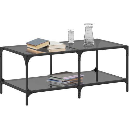 Stolić za kavu s crnom staklenom povr&amp;scaron;inom 98,5x50x40 cm čelik Slike