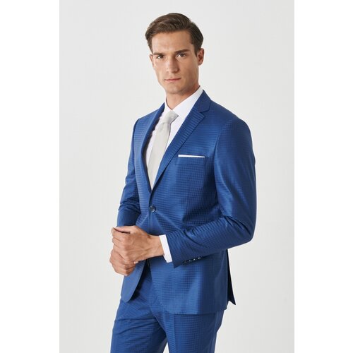 Altinyildiz classics Men's Blue Eksta Slim Fit Slim Fit Monocollar Plaid Blue Suit. Slike