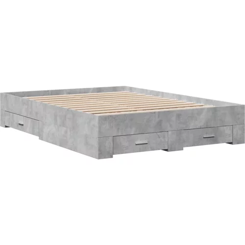 vidaXL Posteljni okvir s predali betonsko siv 135x190cm inženirski les, (21111580)