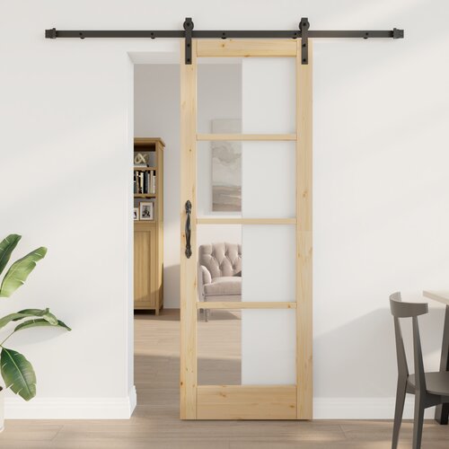 VidaXL Drsna vrata s kompletom opreme &amp;#039;ORKDAL&amp;#039;Trdi les in steklo, Notranja vrata s steklom &amp;#039;ORKDAL&amp;#039;73.5x211x4 cm Trdni les Bor Slike
