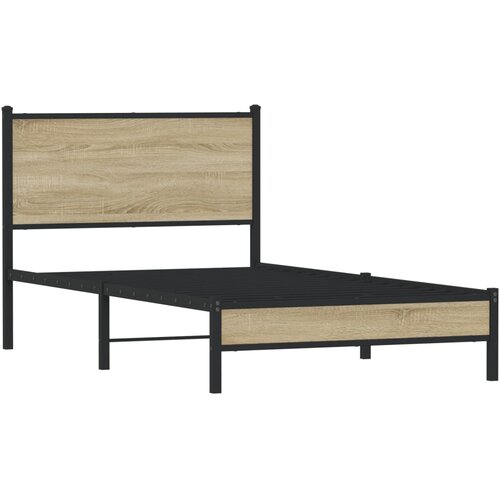 VidaXL Metalni okvir kreveta s uzglavljem boja hrasta sonome 107x203cm Slike