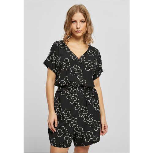 UC Curvy Ladies Short Viscose Belt Jumpsuit blackflower Slike