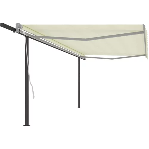 vidaXL Ročno zložljiva tenda s stebrički 5x3,5 m krem