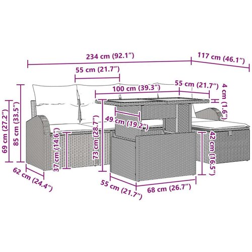  6 Dijelni Vrtni Sofa Set s Jastučićima Crni Poli Ratan Slike