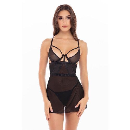  Prozirna spavaćica u crnoj boji Rene Rofe 7551013BLK Slike